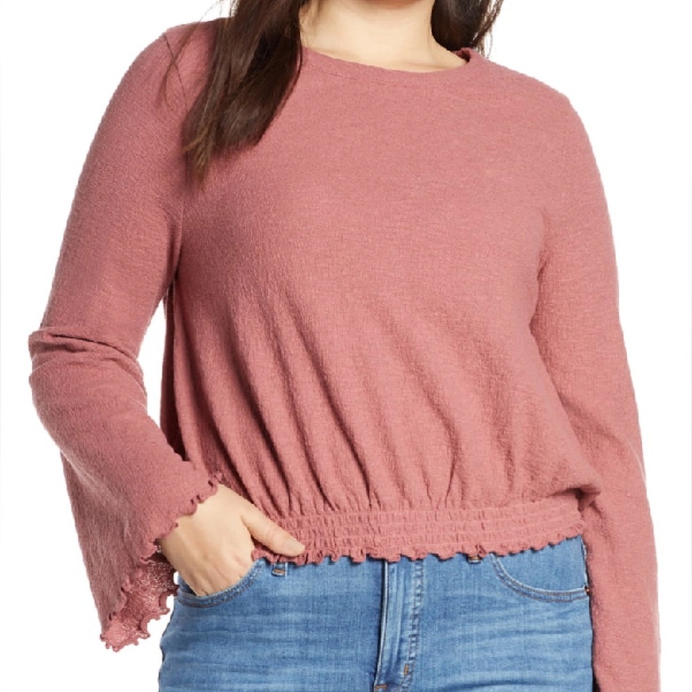 Madewell Smocked Bell Top Mauve Dusty Pink Long Sleeve L2497‎